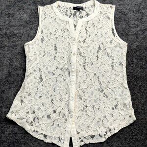 The Limited Women’s Lace Sleeveless Blouse Button Down Cream White Size Medium